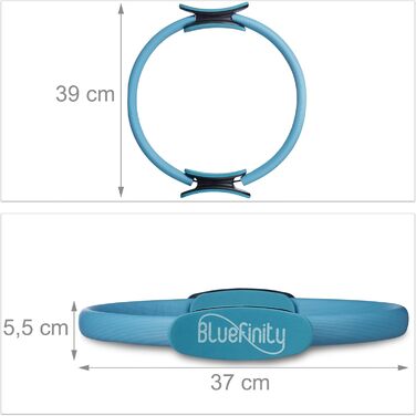 Relaxdays Кільце для пілатесу Bluefinity, з двома ручками, з м'якою оббивкою, діаметр 39 см, скловолокно, піна, для йоги, фітнесу, турквезевий, 5.5 x 37 x 39 см