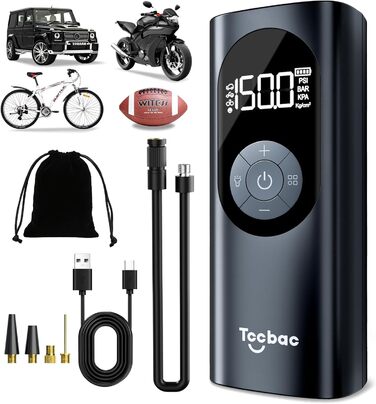 Електричний насос для велосипедів, авто і мотоциклів 6000mAh, 150PSI, з LED підсвіткою та цифровим манометром