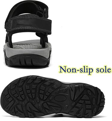 Чоловічі сандалі з натуральної шкіри для трекінгу та пляжу. Легкі, дихаючі сандалі для активного відпочинку та літніх прогулянок. Розмір 41 EU, чорний колір.