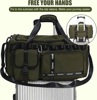 Спортивна сумка для подорожей та фітнесу 65Л з відділенням для взуття та вологих речей, велика дорожня сумка для жінок та чоловіків (армійний зелений)