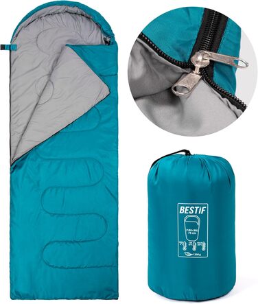 Сплячий мішок BESTIF для кемпінгу та відпочинку на природі. Легкий, водонепроникний, літній спальник 210x75cm, турквіс