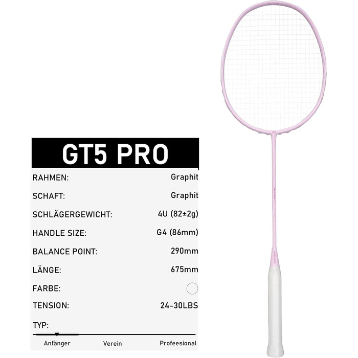 Ракетка для бадмінтону OGEENIER: Графіт, Легка, Професійна, з карбоном, неслизька ручка, у сумці, Рожева