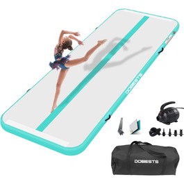 Гімнастичний мат DOBESTS Airtrack 600x100x10 см, зелений, з насосом і сумкою, надувний мат для дому, спортзалу, йоги, фітнесу, тумблінгу, висота 10/20 см, довжина 2-8 м