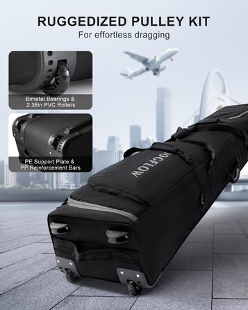 Скі-сумка Skitasche 360° з роликами, 1200D, чорна. Підходить для 175 см лиж