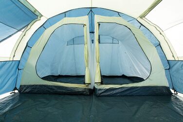 Намет CampFeuer для 4 осіб | Тунельний намет з великим тамбуром, водовідштовхування 5000 мм | Намет для кемпінгу з тентом та регульованою передньою стінкою | Груповий/сімейний намет, блакитний/пісочний колір