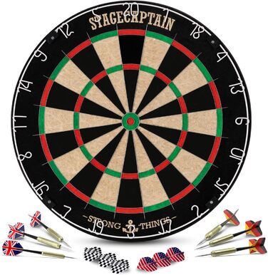 Stagecaptain DBS-1715 Bullseye Pro комплект для дартсу: професійна стілдардс дошка з сизалю, гумовий килимок, регульована стійка, 6 дротиків, 4 комплекти оперень, золото