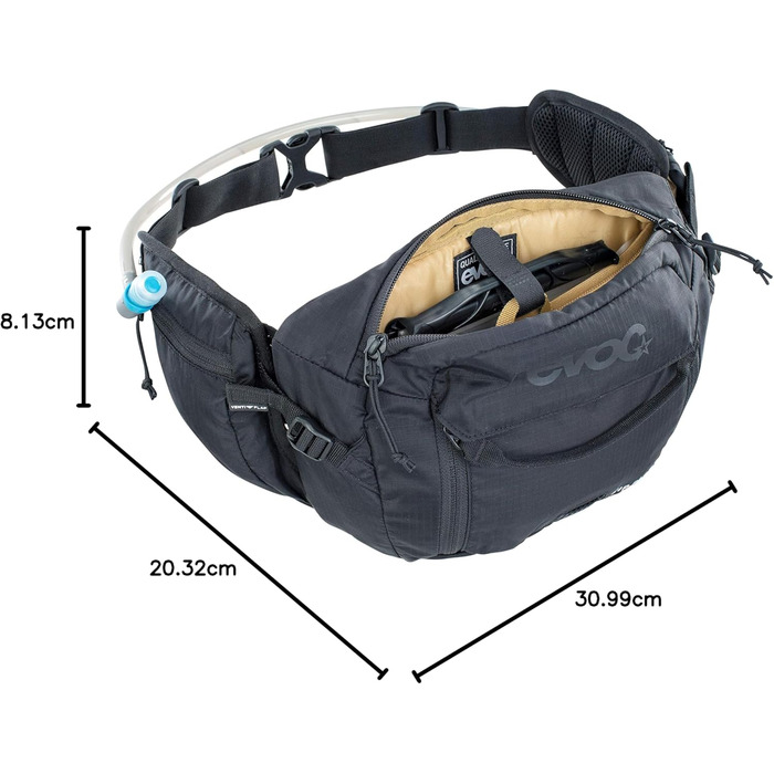 Поясний рюкзак EVOC HIP Pack 3л з гідросистемою, чорний (регульований пояс, Airflow Contact System, Venti Flap, 1,5л питна система)