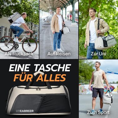 Спортивна сумка [з переробленого PET] 50L – сумка для спортзалу та рюкзак 2в1 – водонепроникна спортивна сумка для чоловіків та жінок – спортивний рюкзак з відділенням для взуття, велика туристична сумка (Савана Бежевий)