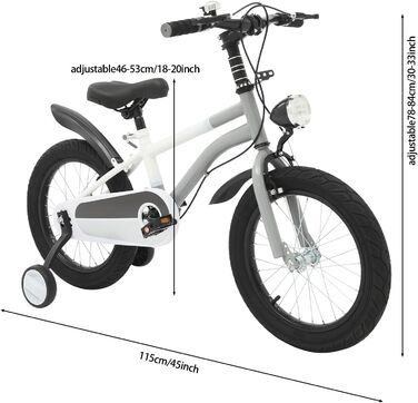 Дитячий велосипед 16 дюймів для дітей 5-8 років, регульований за висотою, з підставками та LED-ліхтариками, сірий
