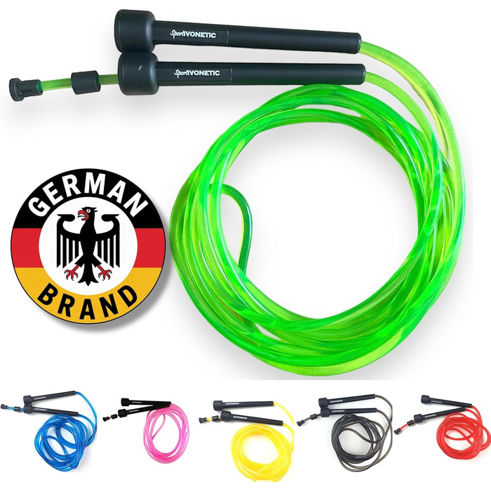 Стрибкове канат для дорослих та дітей - для фітнесу, кросфіту, спорту, боксу та відпочинку. Регульована довжина. Speed Rope, Jump Rope, Sprungseil (Зелений)