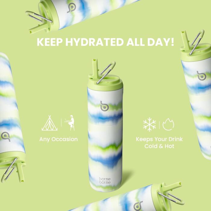 Ізольована пляшка для води BOTTLE BOTTLE 680 мл з трубочкою, кришкою та ручкою, спортивна термос-пляшка з нержавіючої сталі, подвійні стінки, герметична (колір: Туман)