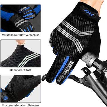 Зимові вело рукавички FDX з повним пальцем, дихаючі, водовідштовхувальні, вітронепроникні, з гелевою підкладкою, сумісні з сенсорними екранами, нековзкі, теплі – ідеальні для MTB, шосе, їзди на велосипеді та бігу. Чорний/Білий (Чорний/Синій, XL)