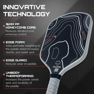 Pickleball-Paddel T700: Твердий, з титаново-вуглецевого волокна, 16 мм, з термоформованим шаром, сертифікований USAP