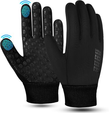 Водонепроникні дитячі велосипедні рукавички для хлопчиків та дівчаток, рукавички з підтримкою сенсорного екрану для дітей 4-12 років, неслизькі та теплі, спортивні рукавички Softshell для дітей (Large [8-10], Чорний)