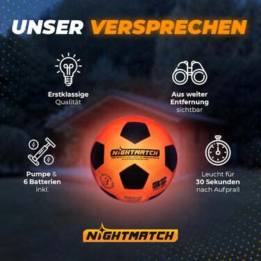 Світлодіодний футбольний м'яч NIGHTMATCH, розмір 3, для дітей, комплект, сенсорне LED підсвічування, ідеально для гри в темряві, чорний/помаранчевий