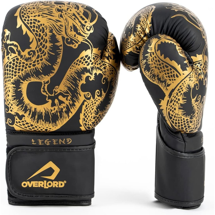 Боксерські рукавички Overlord® Legend I для кікбоксингу, спарингу, боксу та MMA. Чоловічі боксерські рукавички різних розмірів (чорний та золотий, 8 oz.)