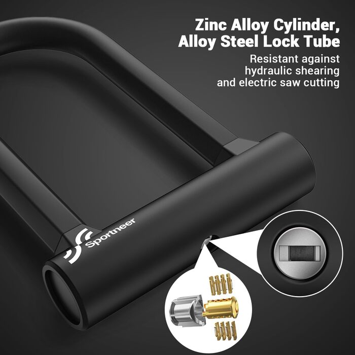 Надійне велозамкне Sportneer: 17 мм, 1.5 м кабель, для гірського, шосе, електровелосипеда, з кріпленням. Чорний.