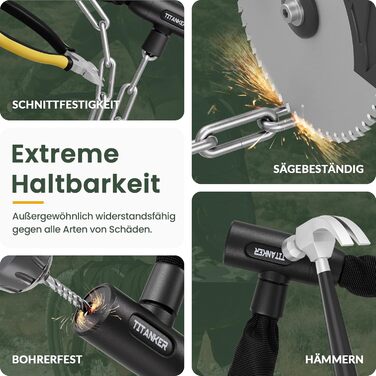 Замок для велосипеда Titanker, висока безпека, ланцюговий замок для дітей, проти крадіжок, з 2 ключами, 950мм x 6мм