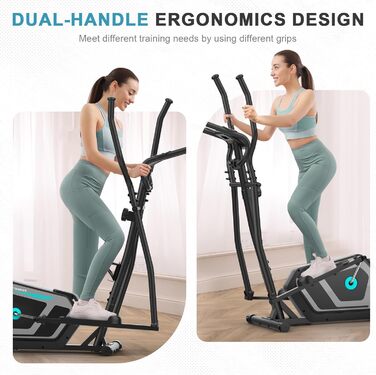 Еліптичний тренажер Crosstrainer для дому 3-в-1 з LCD-монітором та Bluetooth, 16 рівнів опору, 6 кг маховик, до 130 кг, чорний