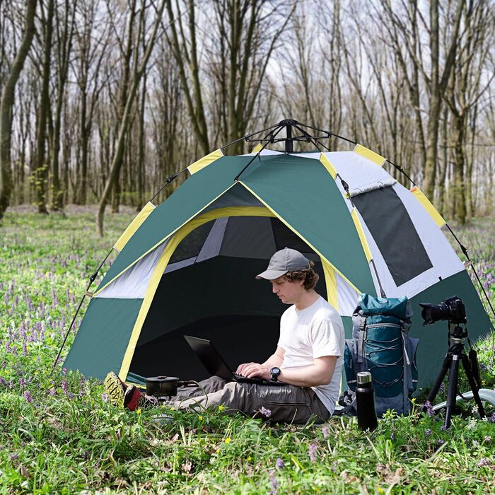 Намет Outsunny кемпінговий для 3 осіб Pop-up купольний, водонепроникний (1000 мм), з вікном, килимком, гачками, сумкою для транспортування - для сімейного відпочинку, подорожей, трекінгу, саду