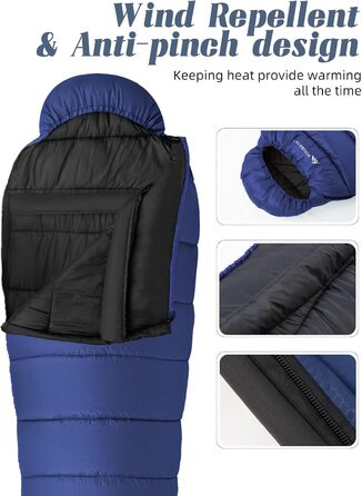 Спальник Forceatt Winter -7℃ до 20℃ (2.4 кг, 210x80 см) Мумія, легкий 4 сезони, водонепроникний, для кемпінгу, туризму, блакитний