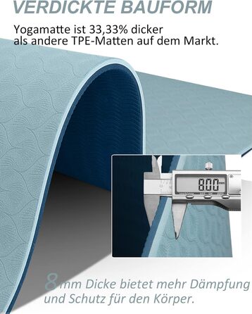 Йога-мат нековзкий з ременем, 6/8 мм, TPE/PVC, фітнес-мат для тренувань вдома і на вулиці