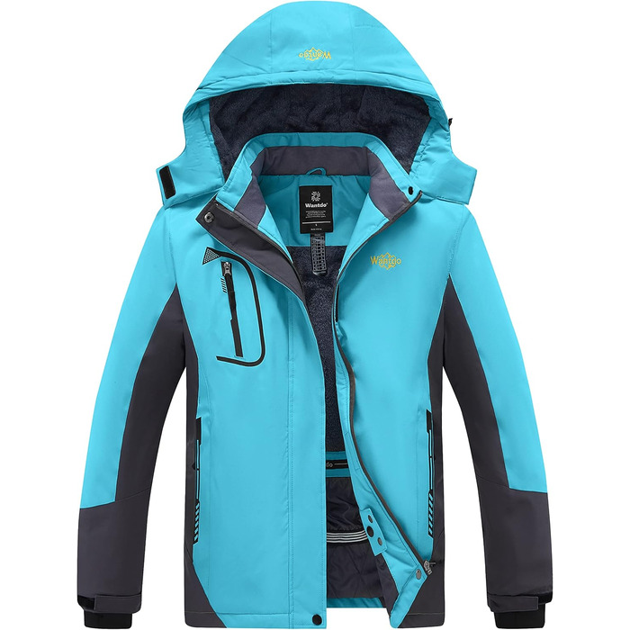 Жіноча гірськолижна куртка Wantdo, тепла флісова куртка, водонепроникна, дихаюча, вітрозахисна, з капюшоном, для активного відпочинку, турквіс, розмір M