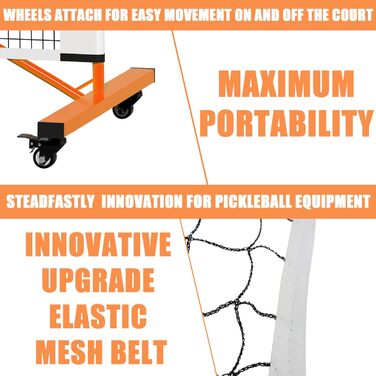 Мобільна сітка для піклболу PICKLETECH 6.7 м - Сітка для піклболу з колесами - Відповідає стандартам USAPA - Для гри в приміщенні та на вулиці - З сумкою для перенесення