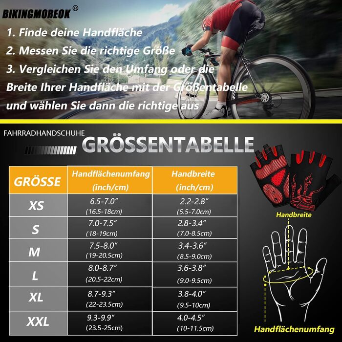 Велосипедні рукавички BIKINGMOREOK для чоловіків та жінок, напівпальцеві, дихаючі, з гелевою амортизацією, антиковзні, MTB, Mountainbike, червоні, XL