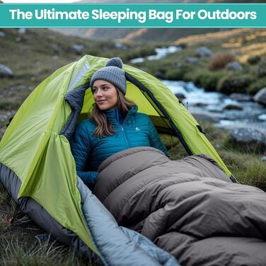 Спальний мішок Mumienschlafsack для дорослих - легкий, компактний, водонепроникний, з капюшоном, 220x85 см - теплий, пральний, для кемпінгу, піших прогулянок, подорожей (сірий)