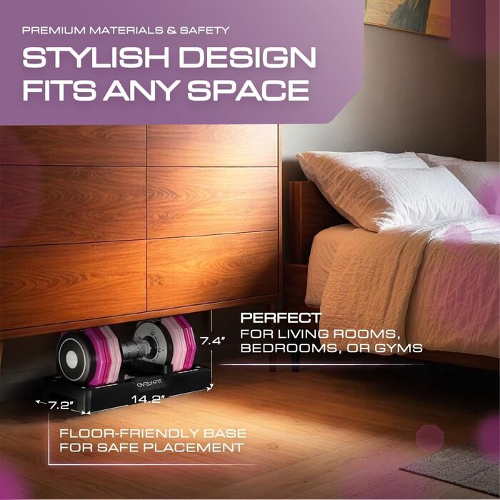 Регульовані гантелі OVEL 4YFIT 5-в-1 (2-10 кг), швидке налаштування ваги, металевий антиковзний руків'я, компактний дизайн з рожевими градієнтами, ідеально для жінок