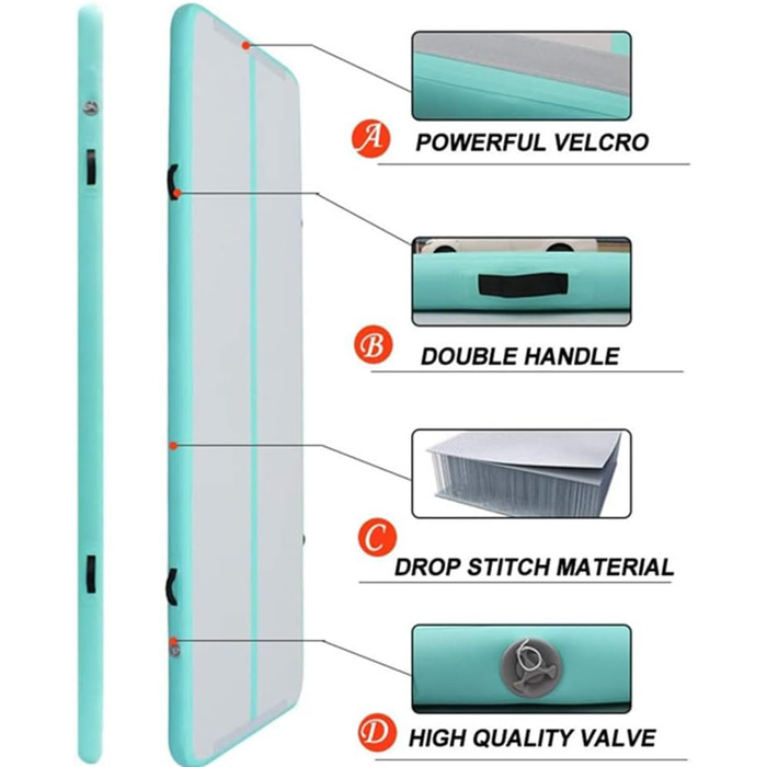 Air Track 6м для гімнастики та йоги з електричним насосом, килимок для тренувань 600x100x10см, зелений, водовідштовхувальний
