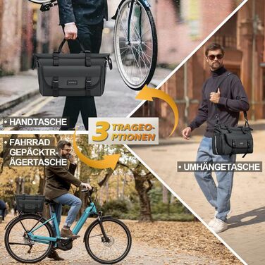 Велосумка RAINSMORE 3-в-1 для багажника 18L, розширювана, водонепроникна, з відбивачами, регульована, сіра
