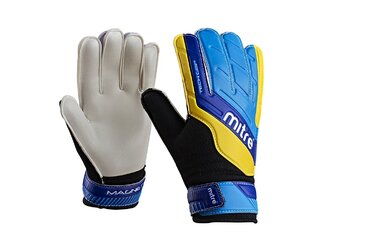 Воротарські рукавички Mitre Magnetite Junior 4 Schwarz/Blau/Gelb – зручні дитячі рукавички для гри