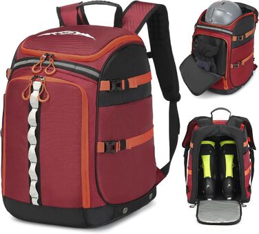 Сумка для лижних черевиків з відділенням для шолома, 65L, нейлон, рюкзак для лиж, роликів, ковзанів (червоний)