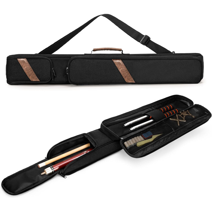 Чохол для більярдного кия: для 1 обідка та 1 кия, з ручкою та регульованим плечовим ременем, з кишенею для аксесуарів, чорний