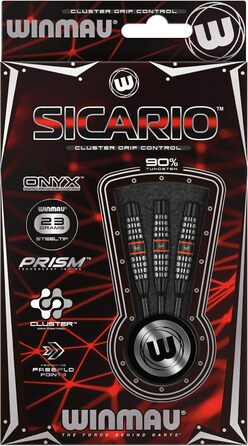 Дротики WINMAU Sicario 23 г вольфрамові для дартсу, стілтіп, професійні, з хвостовиками та оперенням