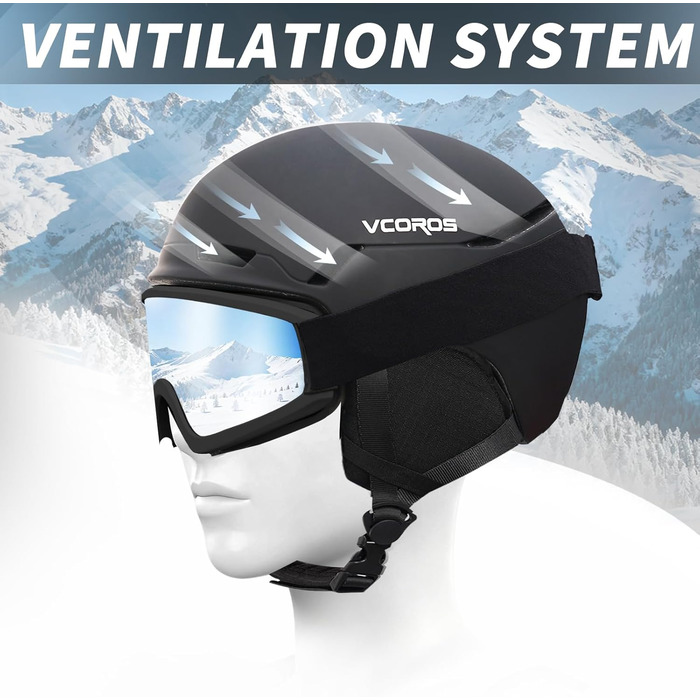 Шолом для сноуборду та гірських лиж з маскою, DXH816. Знімне кріплення, дихаючий, захист від ударів, UV-захист, регульований. Чорний матовий.