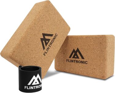 Набір з 2 йога-блоків з натурального корку Flintronic + еспандер, екологічні блоки для йоги, пілатесу та фітнесу