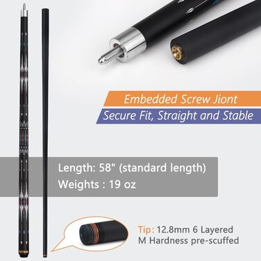 Професійний набір для більярду з чохлом, 12,5 мм скловолоконний кий, набір київ для більярду, 147,3 см, з рукавичками, вентилятором, 540 г