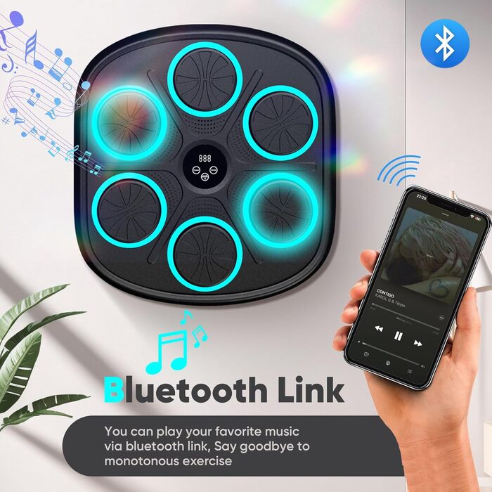 Музичний бокс-машина AHWOiHS з LED, Bluetooth, 9 швидкостей та режимів, з боксерськими рукавичками для дорослих і дітей
