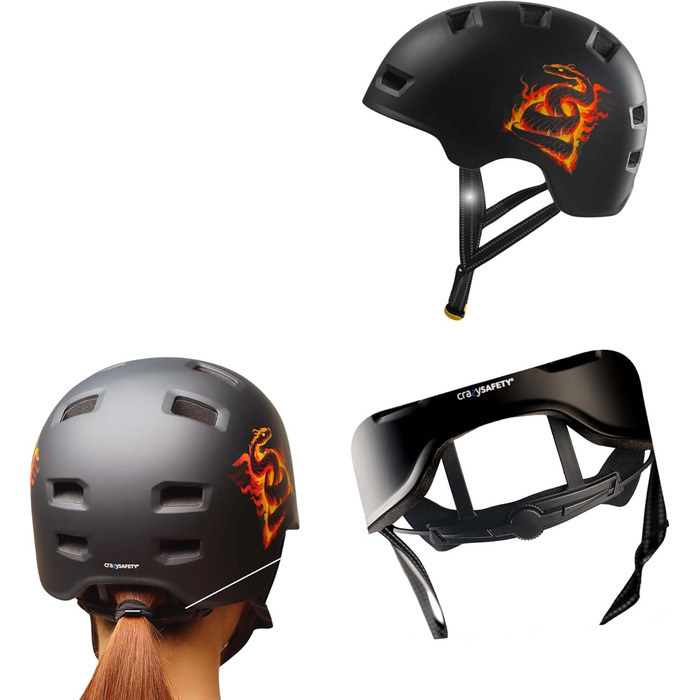 Велошолом Crazy Safety Rampage Orange Schlange для велосипедистів, скейтерів та ролерів, розмір M (54-57 см), регульований, для чоловіків, жінок і дітей, помаранчевий зміїний дизайн