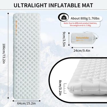 Кемпінговий килимок Naturehike Thermal 3.2R: ультралегкий, 4-сезонний (-5℃), високий R-значення, ізоляція для зими (сірий, L, без надувної сумки)