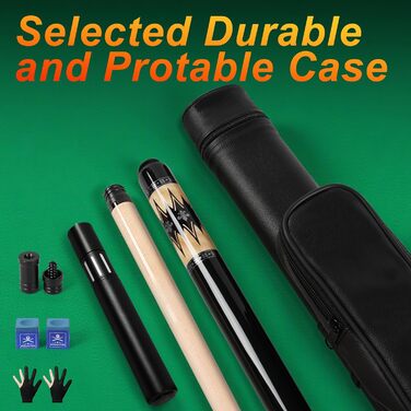 AKLOT Більярдний кий професійний з телескопічним подовженням, канадська береза, з кейсом для кия, 147 см (58''), 538-595 г (19-21oz) (Сріблястий 595 г)