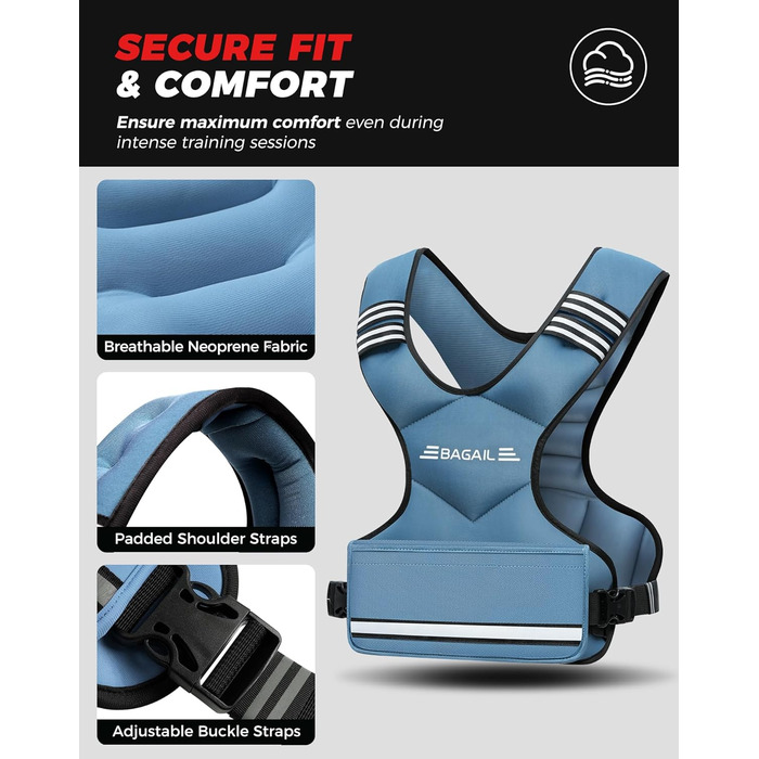 Вага для тренувань BAGAIL: регульована жилетка з відкидними вагами, для силових тренувань, фітнесу та аеробіки (Блакитна, 5.5-8.2 кг)