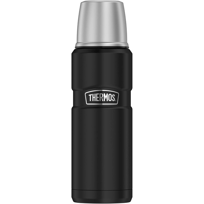 Термос із нержавіючої сталі Thermos 470 мл чорний матовий, ізольована пляшка з чашкою, зберігає тепло до 12 годин, холод до 24 годин, герметичний, без BPA, підходить для посудомийки