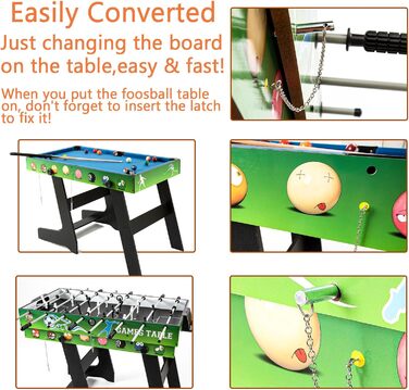 Складаний ігровий стіл 4 в 1: більярд, кікер, хокей на повітрі, тенісний стіл