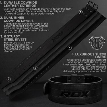 Шкіряний пояс для пауерліфтингу RDX, сертифікований IPL та USPA, 10 мм і 13 мм, регульований, для важкої атлетики, фітнесу, бодібілдингу, чоловічий і жіночий