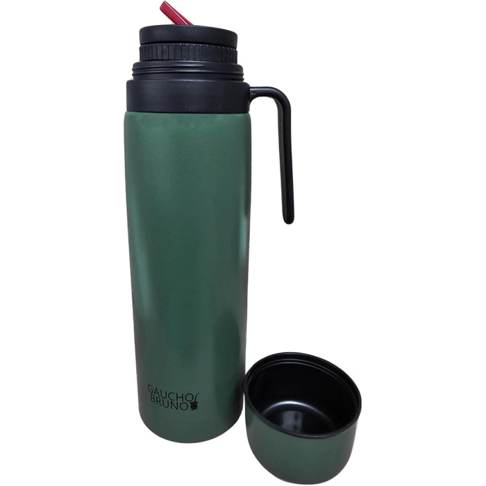 Термос Gaucho Bruno Yerba Mate з носиком, ручкою та гвинтовою кришкою, нержавіюча сталь із зеленим покриттям Crinkle, для гарячих та холодних напоїв