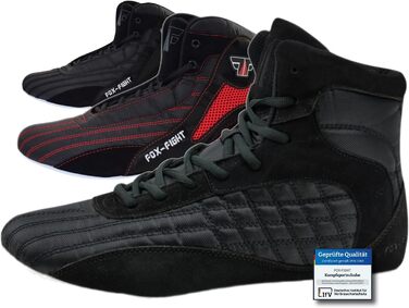 FOX-FIGHT Кросівки для бойових мистецтв | Для жінок та чоловіків | Дихаючі, гнучкі | Замша | Кросівки для боротьби | Атлетика, фітнес, бодібілдинг (44 EU, Чорний)